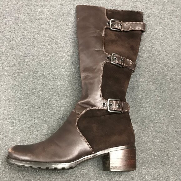 Ecco Esmeraldas Brown Leather Suede Zip Up 3 Buckle Knee High Boots EU 36 US 5.5 - Picture 3 of 11